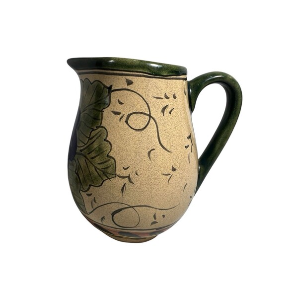 Vintage Hand Painted Water Tea Pitcher Grape Leaves Cluster Motif 6.5” Tall MCM - Picture 2 of 12